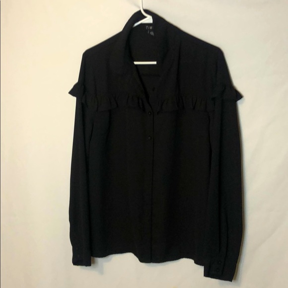 Black button down long sleeve top - Picture 1 of 5
